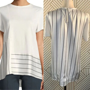 St John Heavy Sleek Mixed-Media Top with Stripe